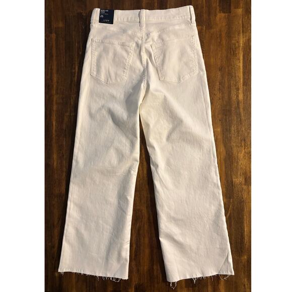 J Crew Women's 26 Jeans Wide Leg Crop High Rise Stretch Denim White Raw Hem - Picture 4 of 11